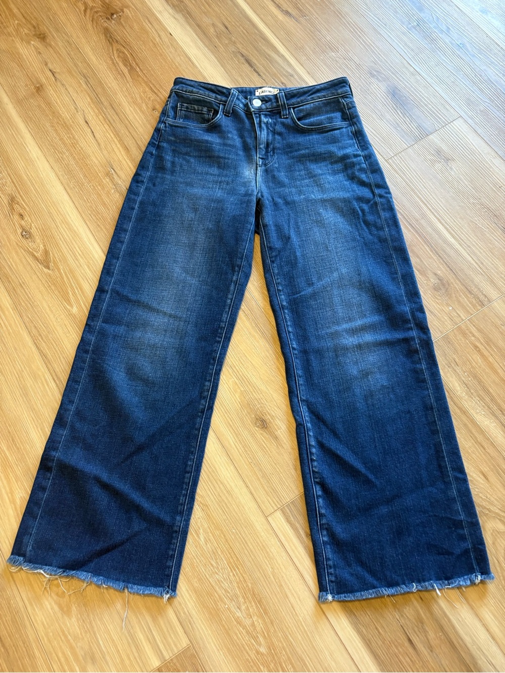 L'AGENCE Danica Dark Blue Wide-Leg Cropped Jeans 25